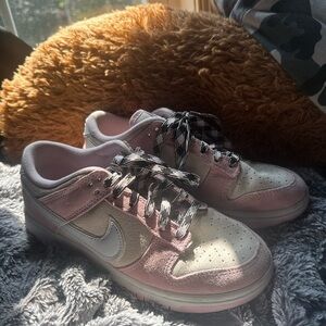 Pink and White Sneakers with Black Laces